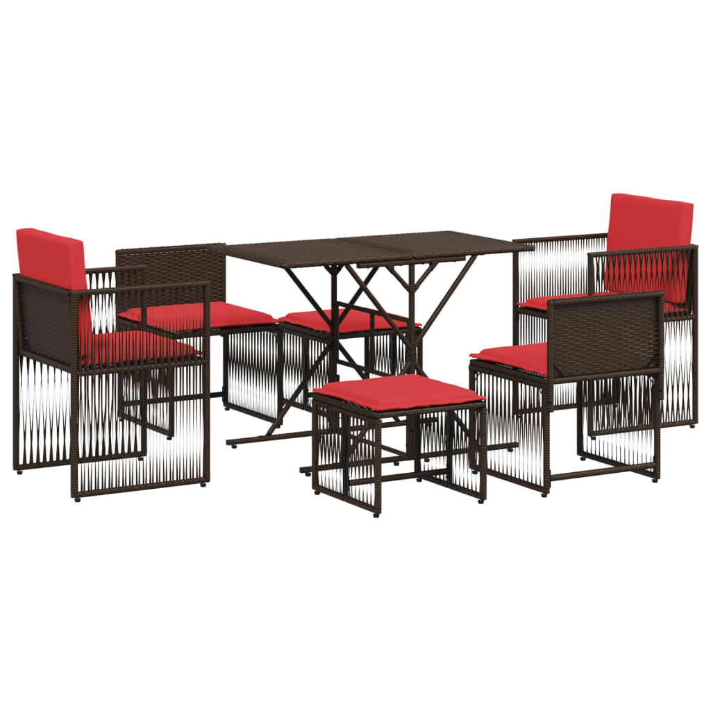 7-delige tuineetset met kussens bruin poly rattan – afbeelding 2