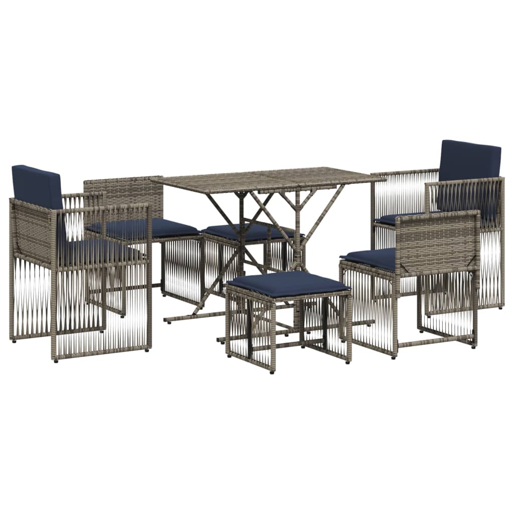 7-delige tuineetset met kussens grijs poly rattan – afbeelding 2