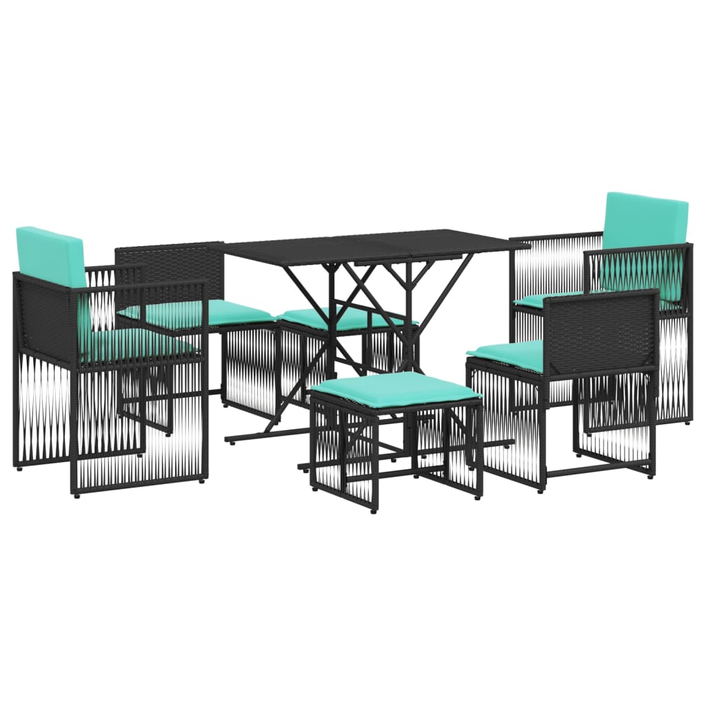 7-delige tuineetset met kussens zwart poly rattan – afbeelding 2