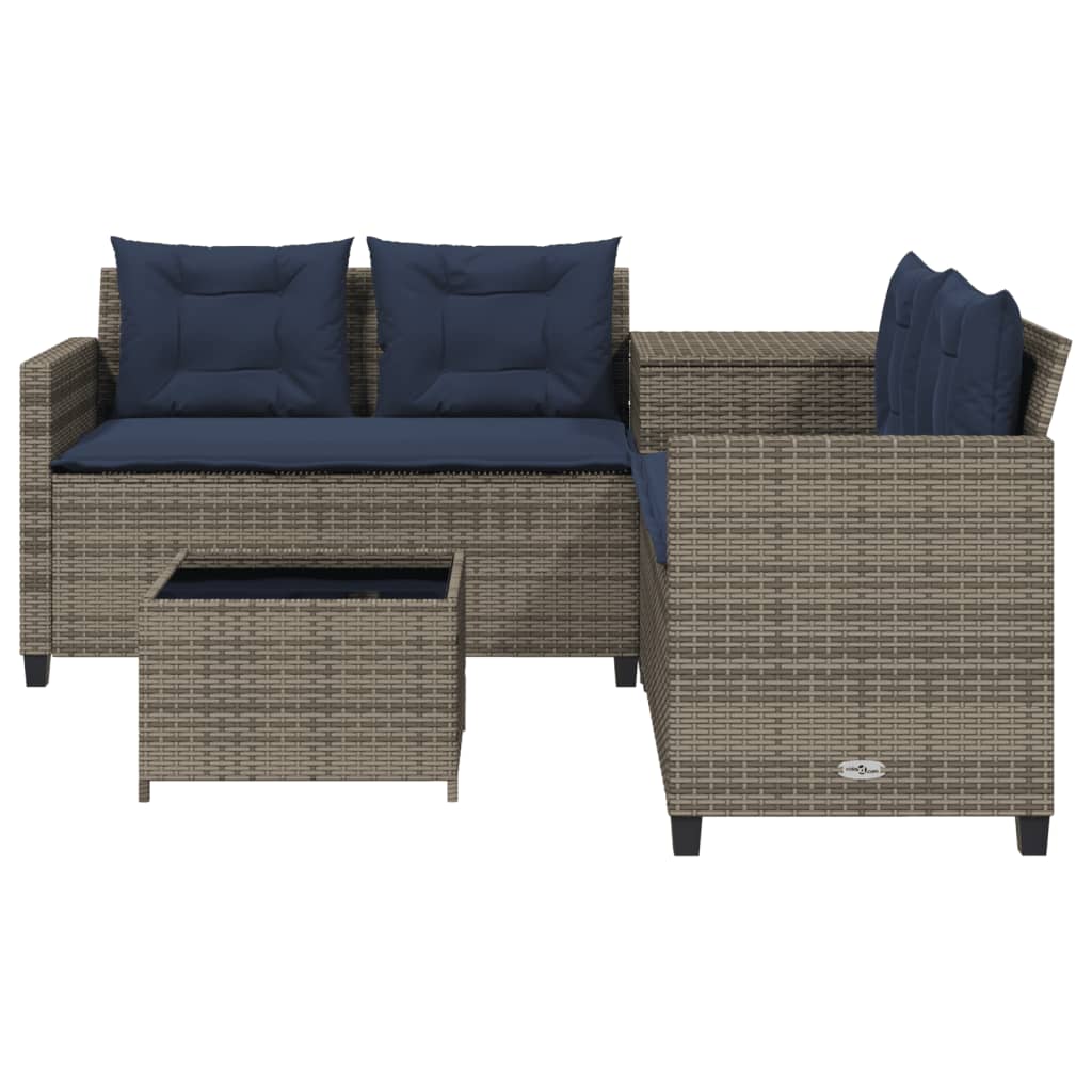Tuinbank met tafel en kussens L-vormig grijs poly rattan – afbeelding 4
