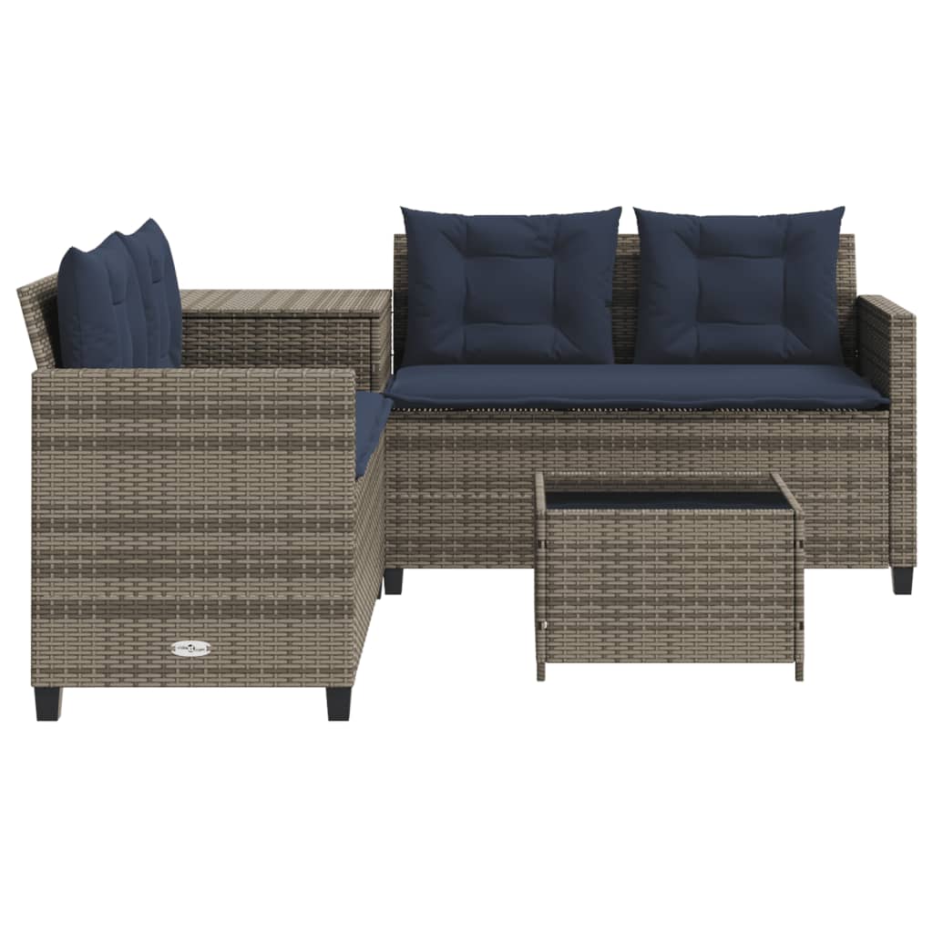 Tuinbank met tafel en kussens L-vormig grijs poly rattan – afbeelding 5