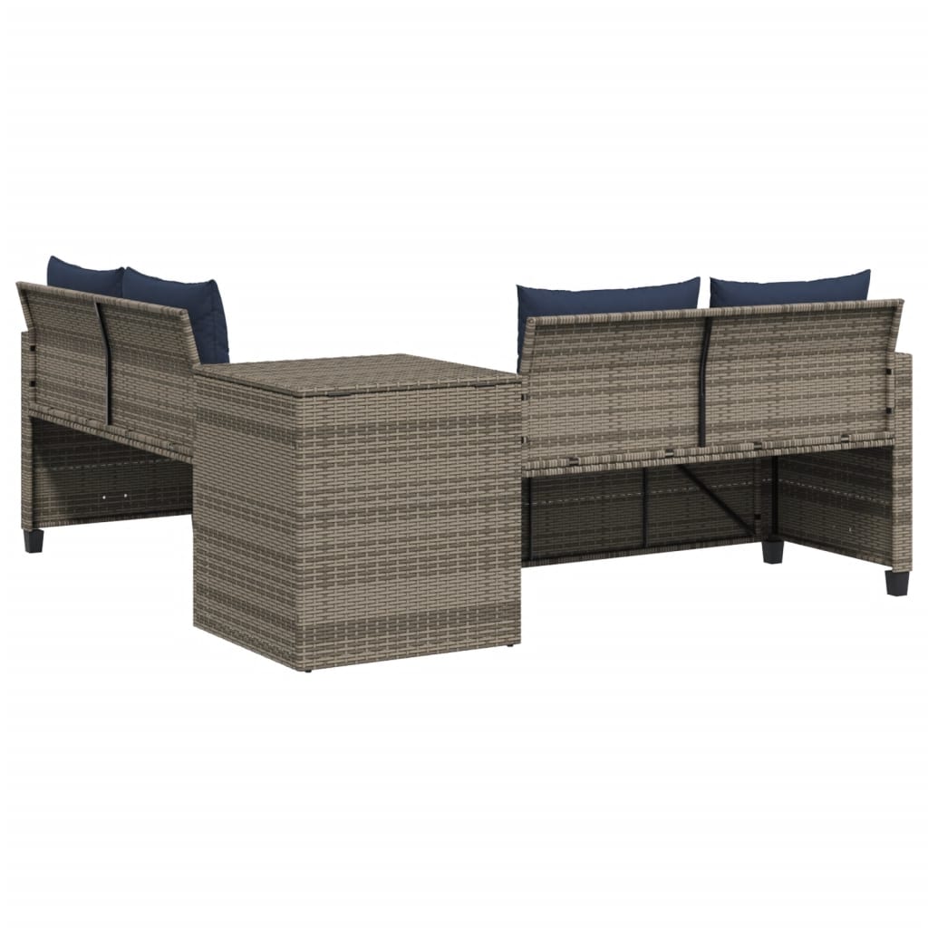 Tuinbank met tafel en kussens L-vormig grijs poly rattan – afbeelding 6