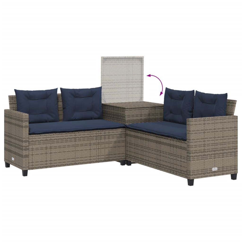 Tuinbank met tafel en kussens L-vormig grijs poly rattan – afbeelding 7