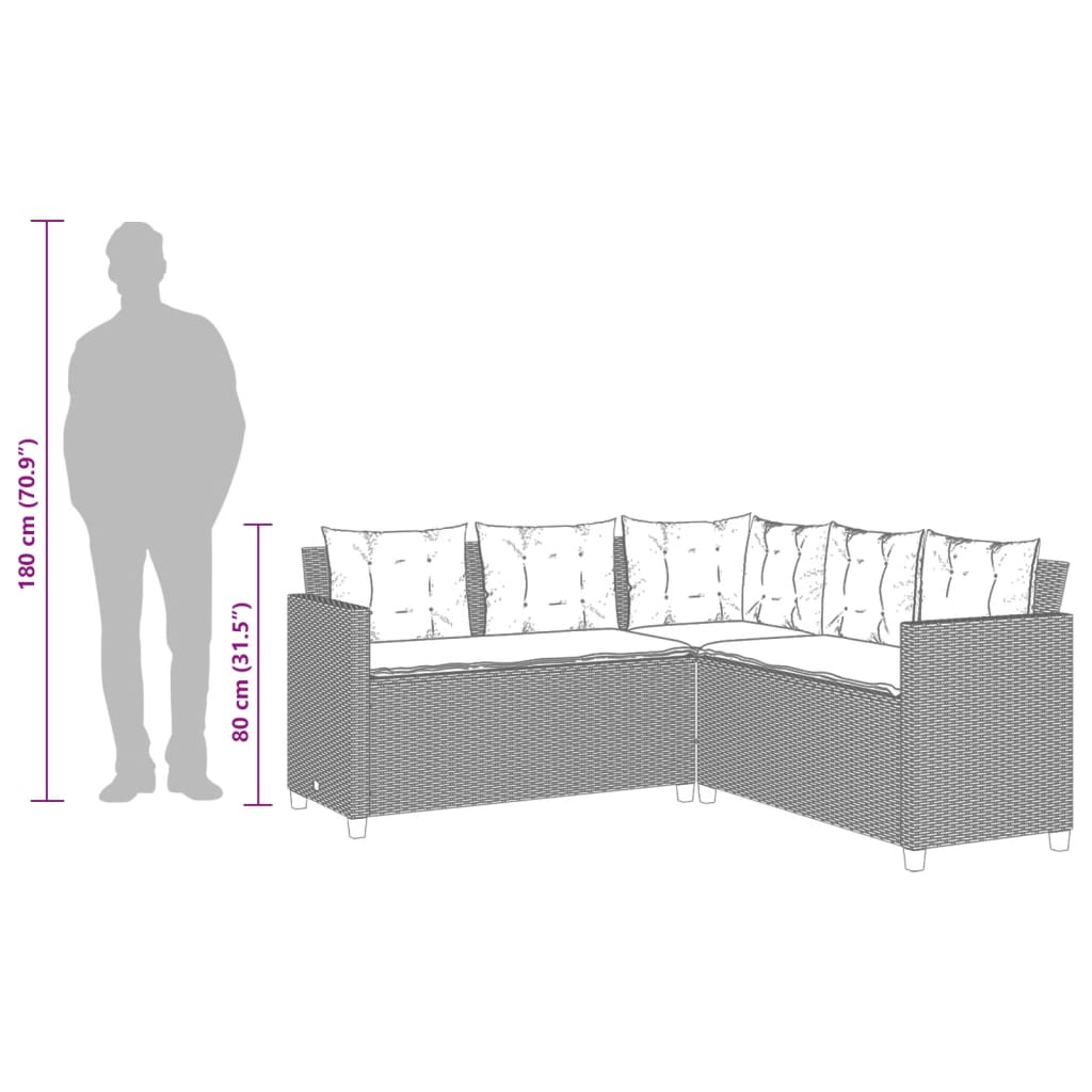 Tuinbank met tafel en kussens L-vormig grijs poly rattan – afbeelding 12