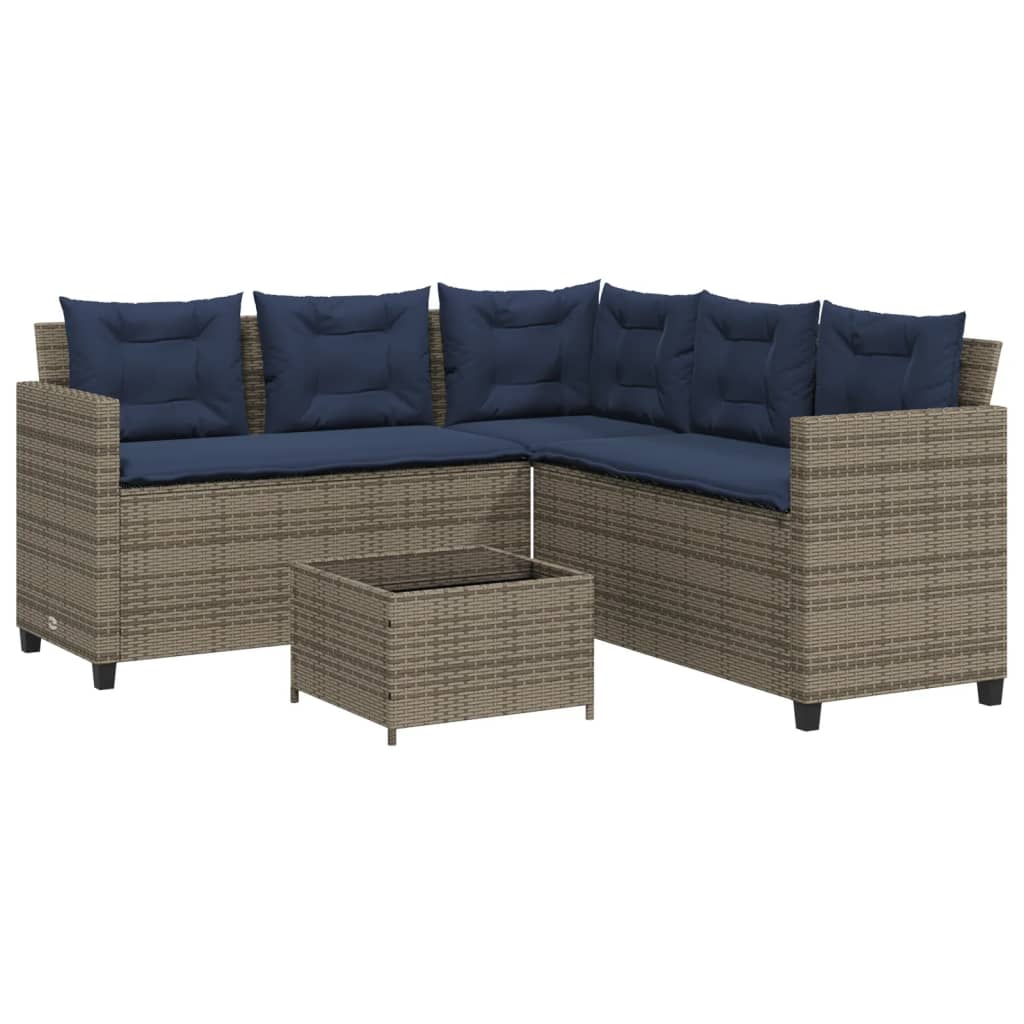 Tuinbank met tafel en kussens L-vormig grijs poly rattan – afbeelding 2