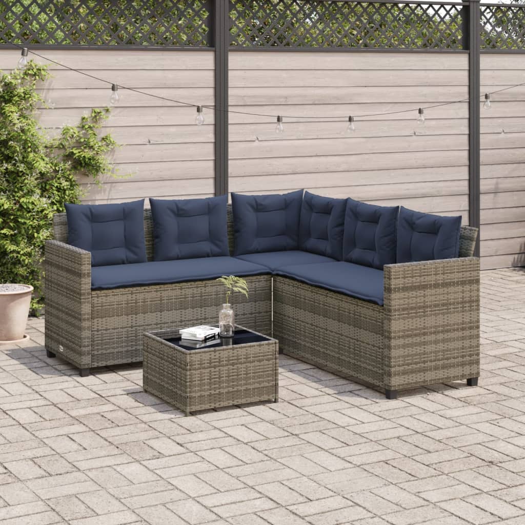 Tuinbank met tafel en kussens L-vormig grijs poly rattan – afbeelding 3