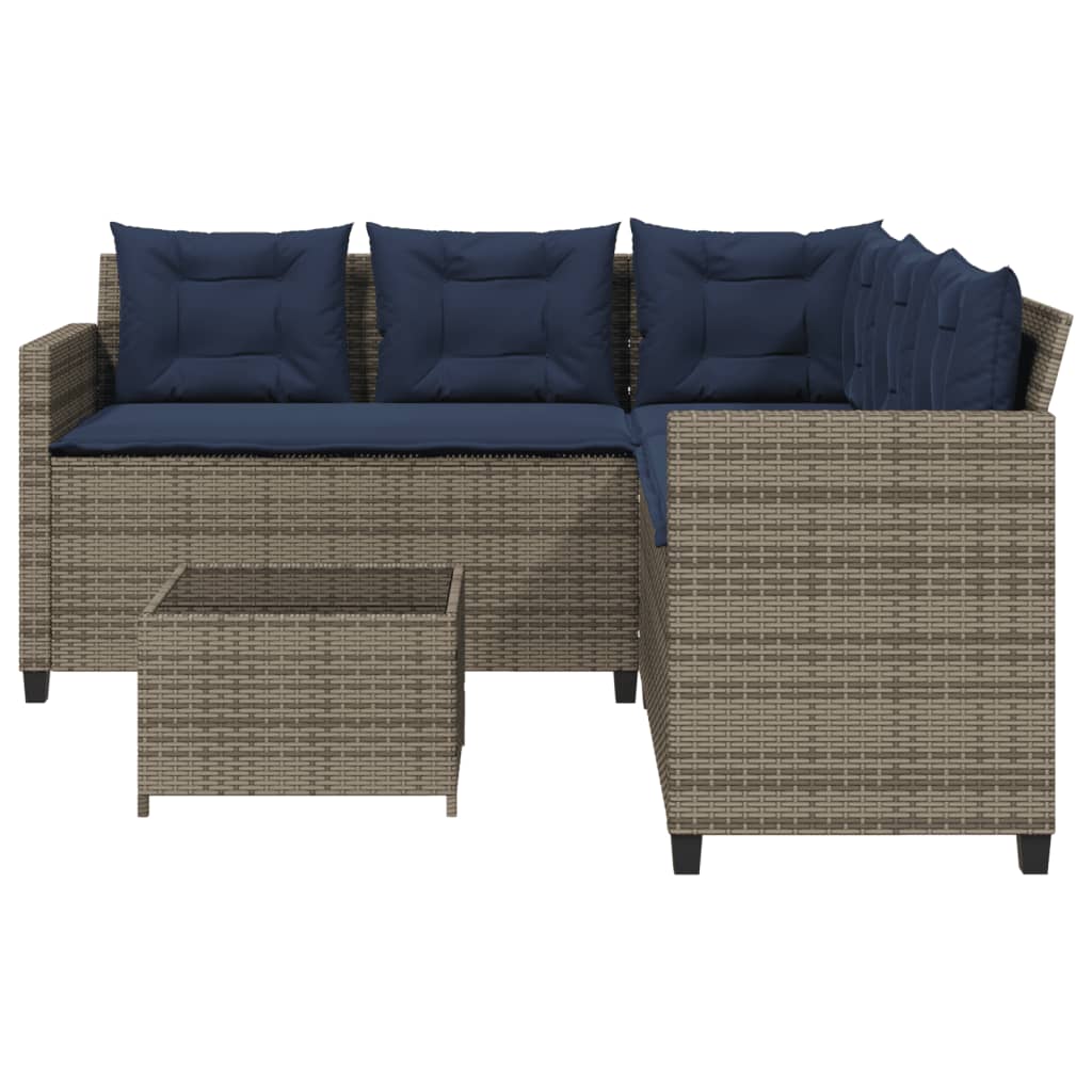 Tuinbank met tafel en kussens L-vormig grijs poly rattan – afbeelding 4