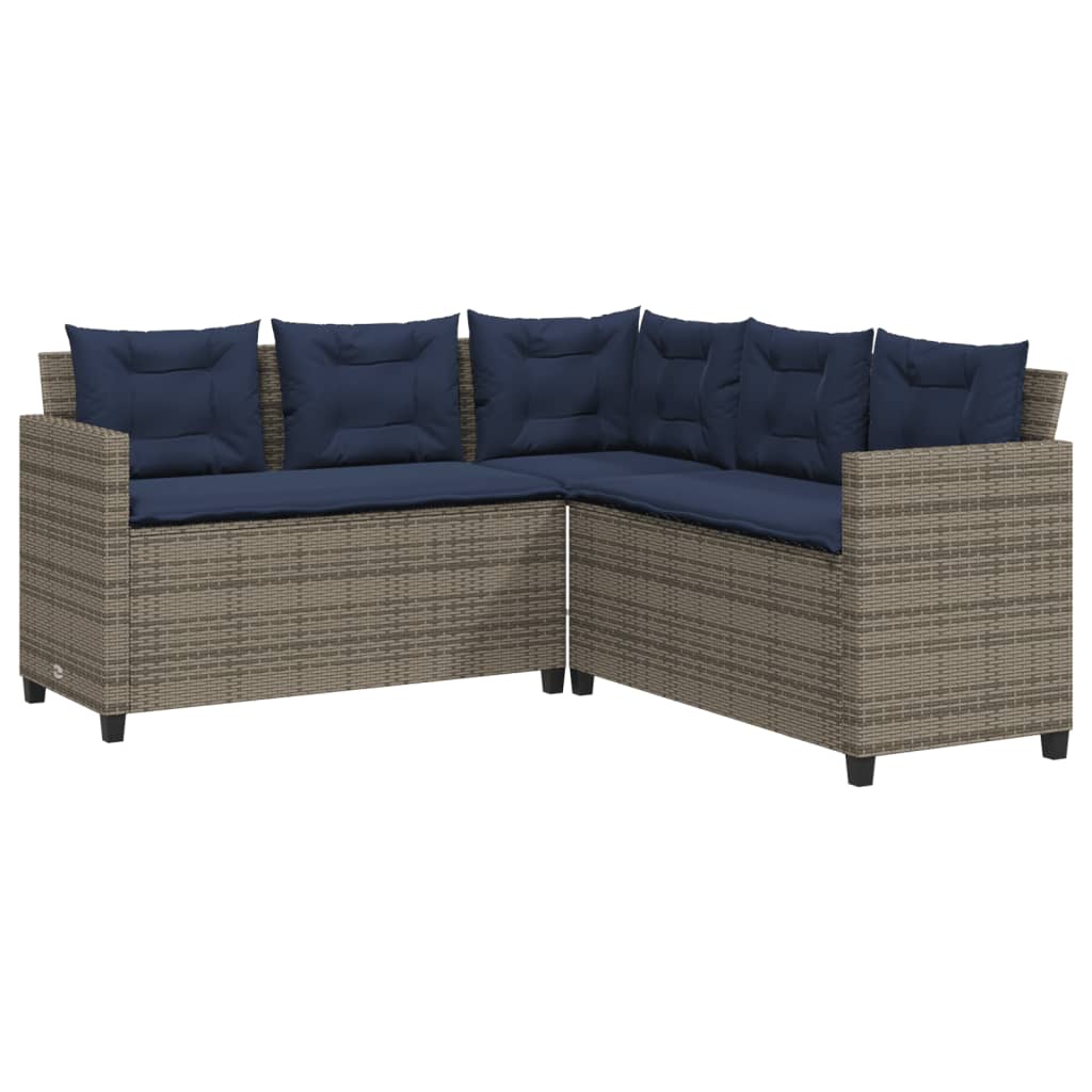 Tuinbank met tafel en kussens L-vormig grijs poly rattan – afbeelding 5