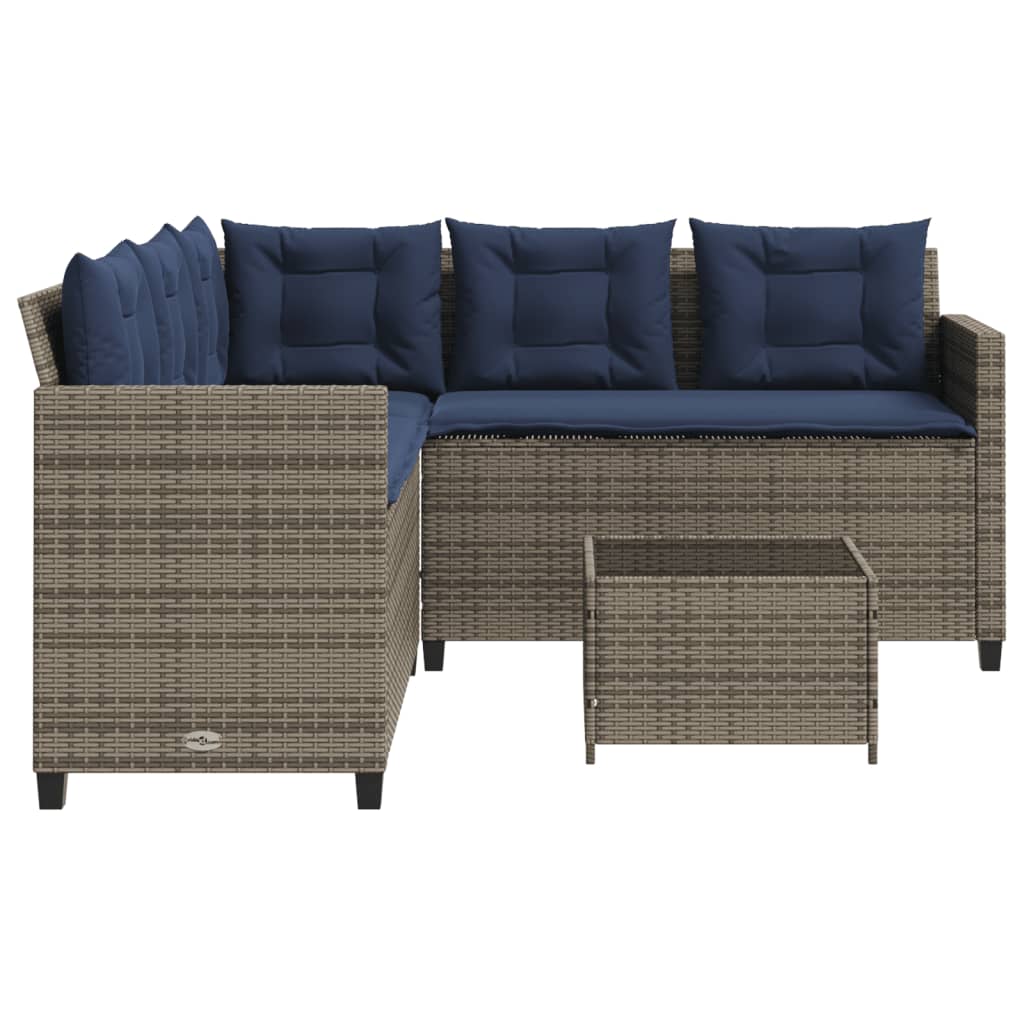 Tuinbank met tafel en kussens L-vormig grijs poly rattan – afbeelding 6
