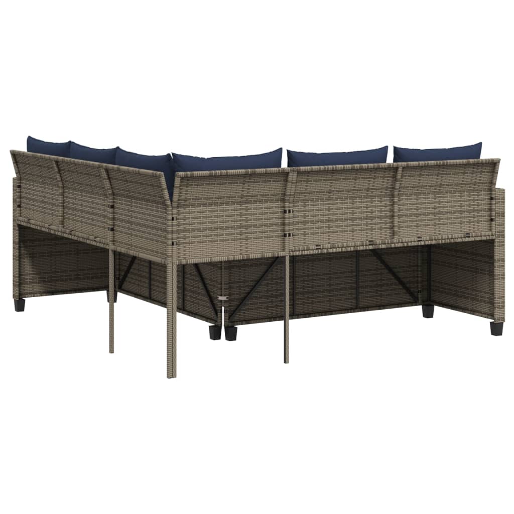 Tuinbank met tafel en kussens L-vormig grijs poly rattan – afbeelding 7