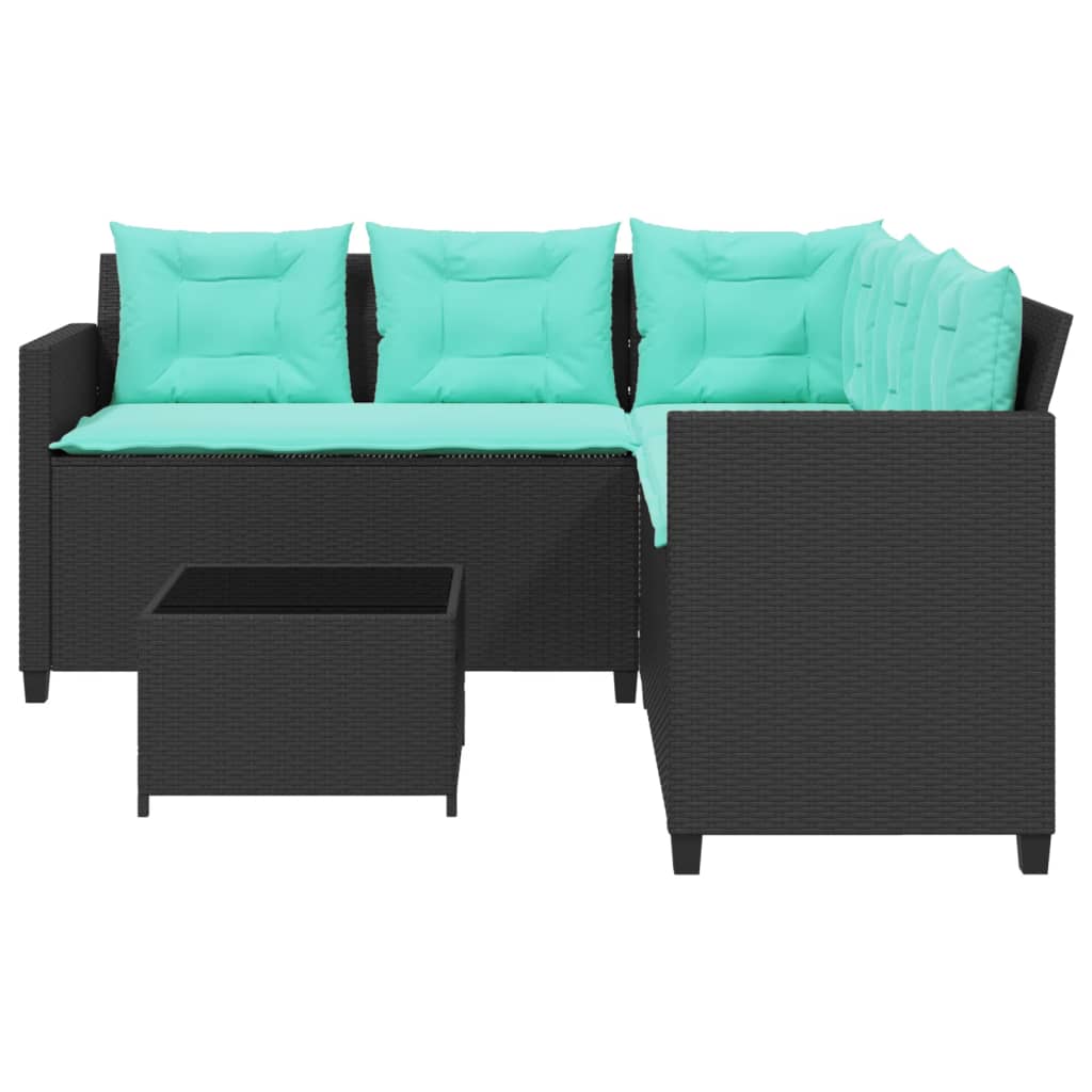 Tuinbank met tafel en kussens L-vormig zwart poly rattan – afbeelding 4
