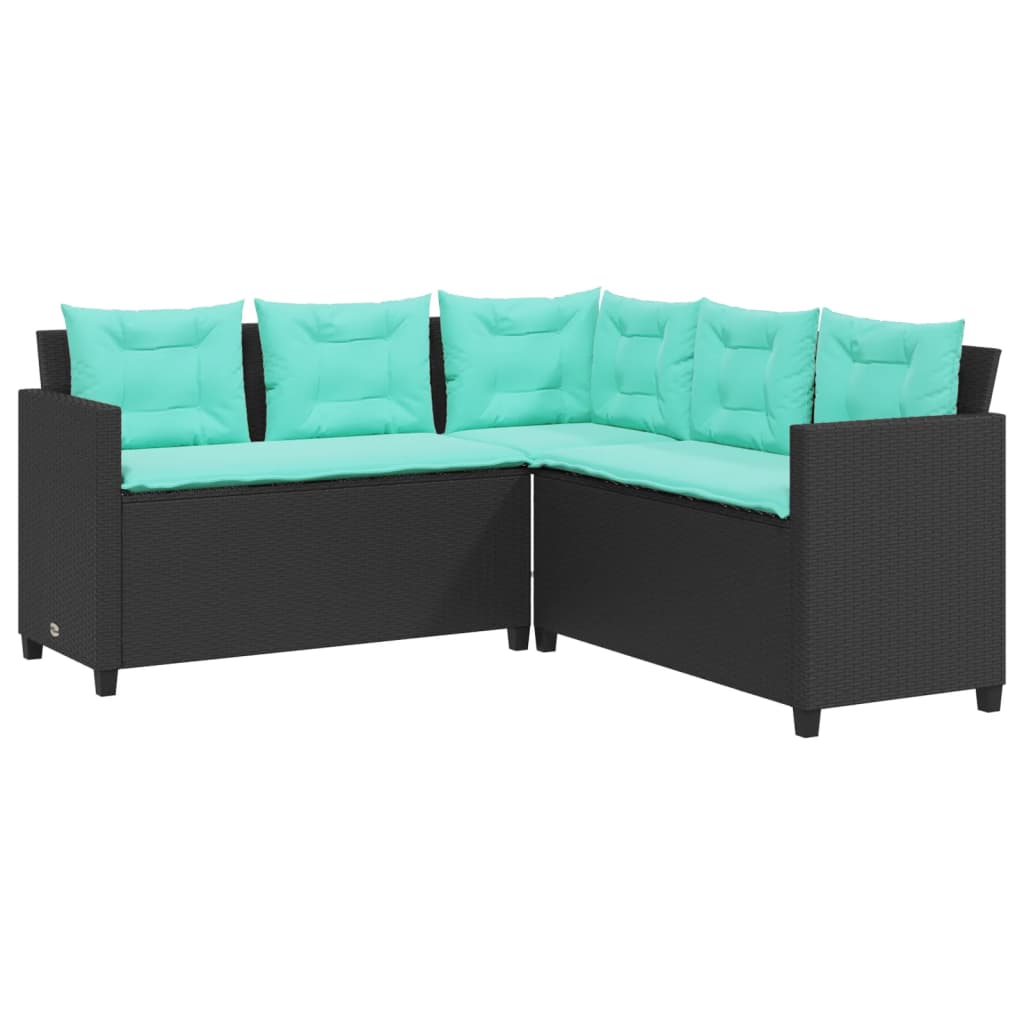 Tuinbank met tafel en kussens L-vormig zwart poly rattan – afbeelding 5
