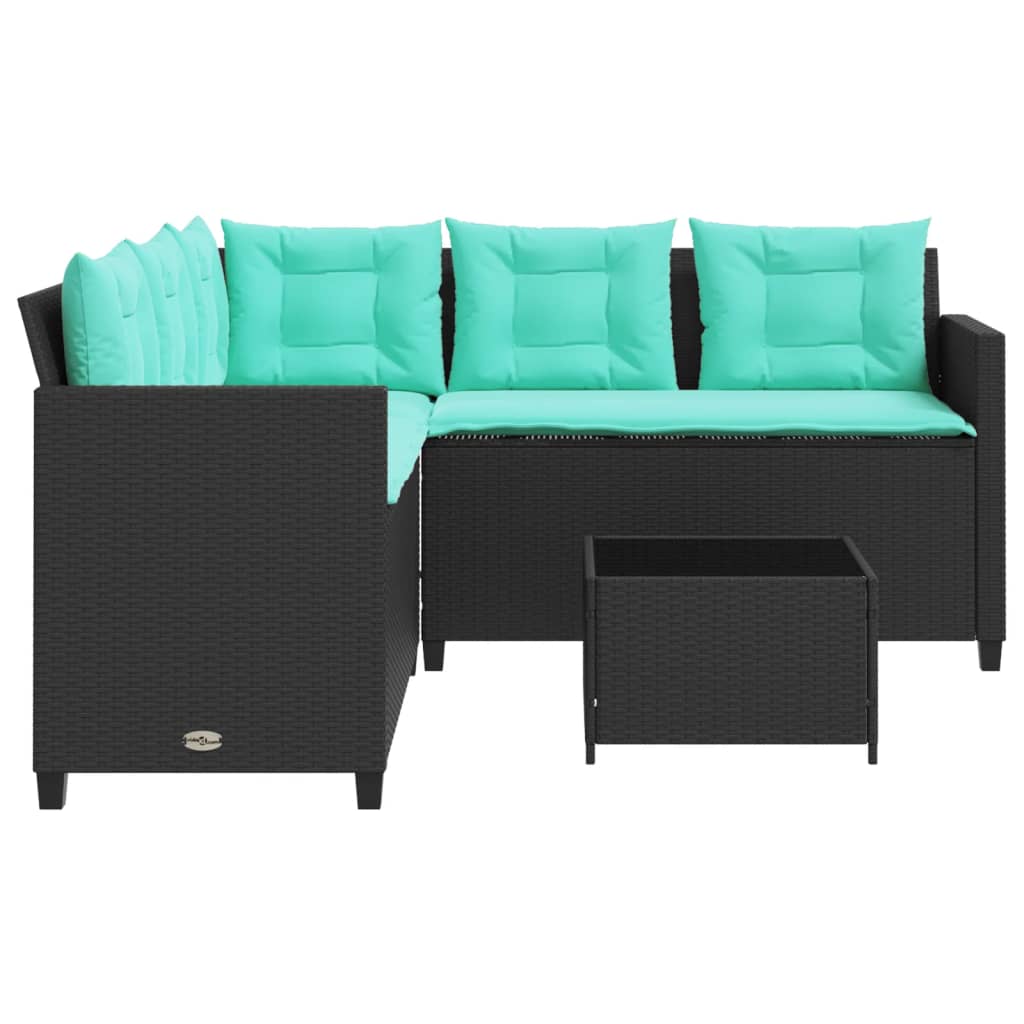Tuinbank met tafel en kussens L-vormig zwart poly rattan – afbeelding 6