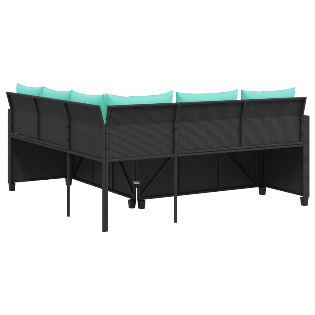 Tuinbank met tafel en kussens L-vormig zwart poly rattan – afbeelding 7