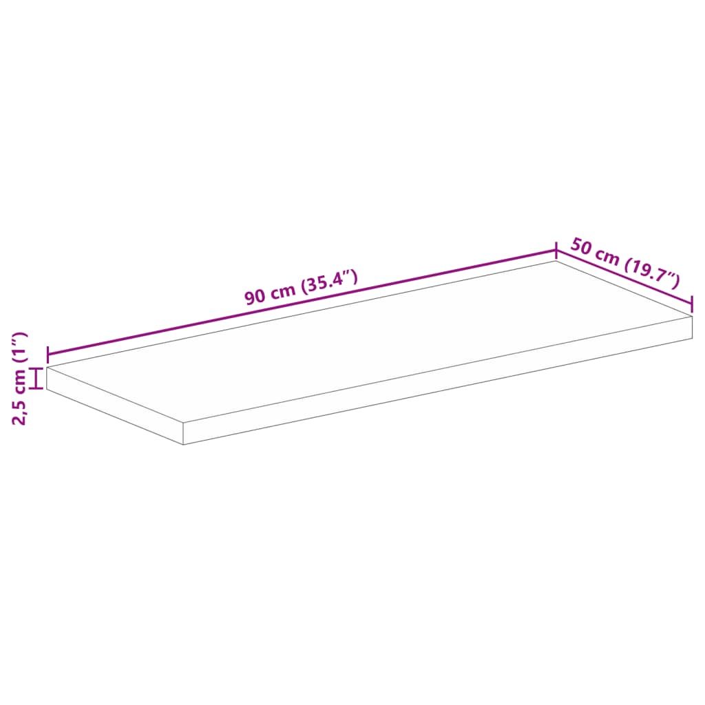 Tafelblad rechthoekig 90x50x2,5 cm massief ruw mangohout – afbeelding 9