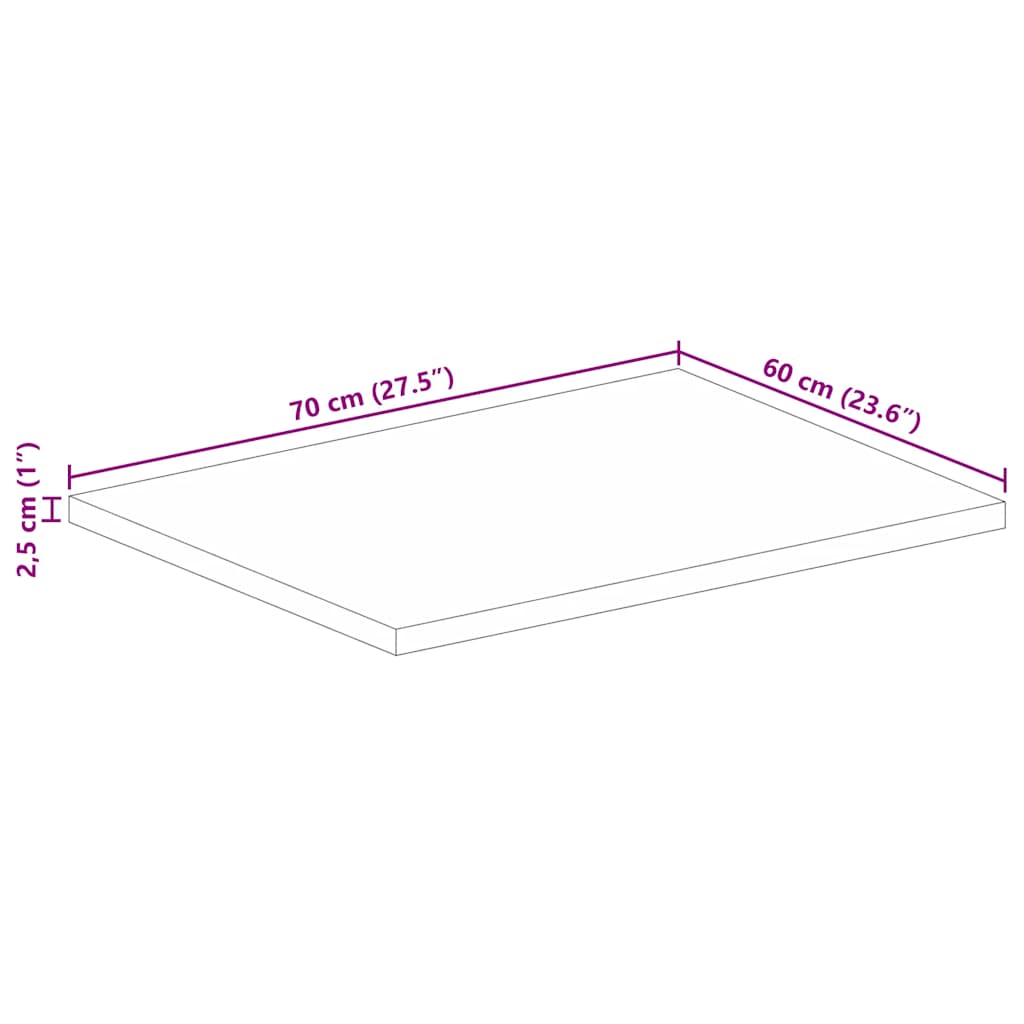 Tafelblad rechthoekig 70x60x2,5 cm massief ruw mangohout – afbeelding 9
