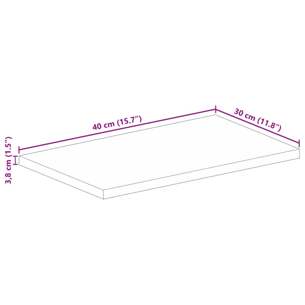 Tafelblad rechthoekig 40x30x3,8 cm massief ruw mangohout – afbeelding 9