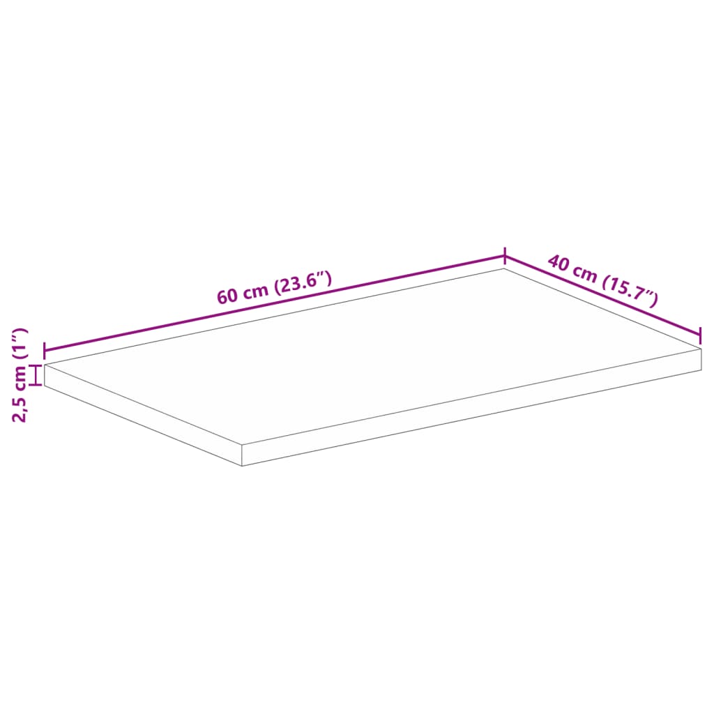 Tafelblad rechthoekig 60x40x2,5 cm massief mangohout – afbeelding 9