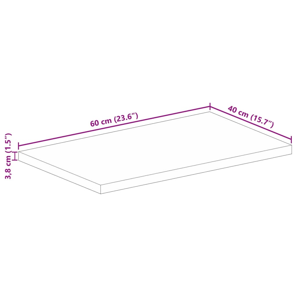 Tafelblad rechthoekig 60x40x3,8 cm massief mangohout – afbeelding 9