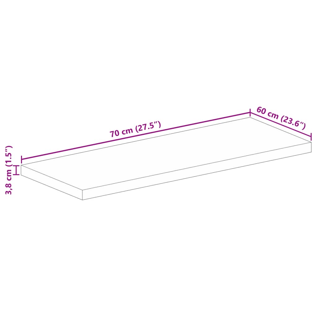 Tafelblad rechthoekig 70x60x3,8 cm massief mangohout – afbeelding 9
