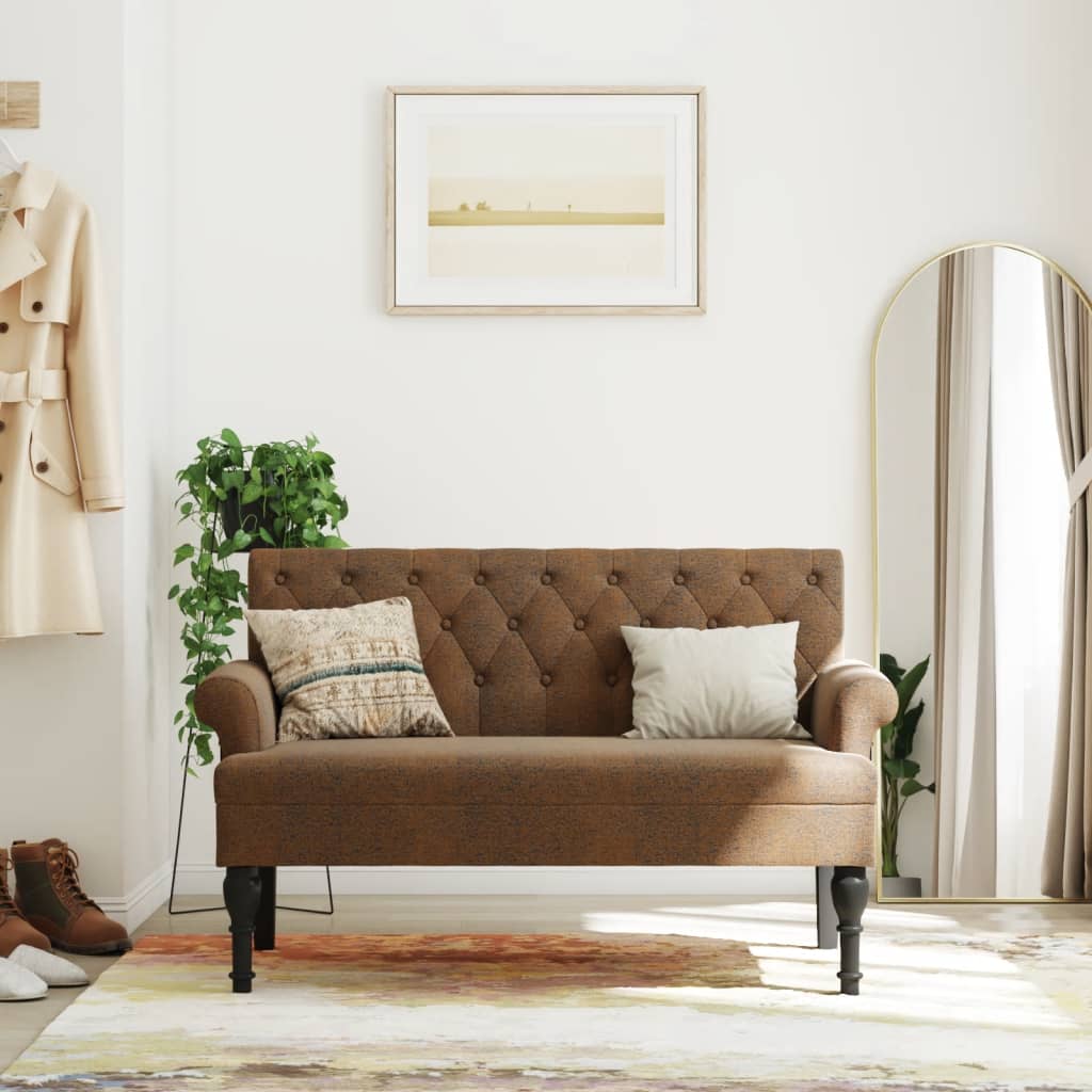Bankje met rugleuning 120x62x75,5 cm kunstsuèdeleer bruin – afbeelding 1