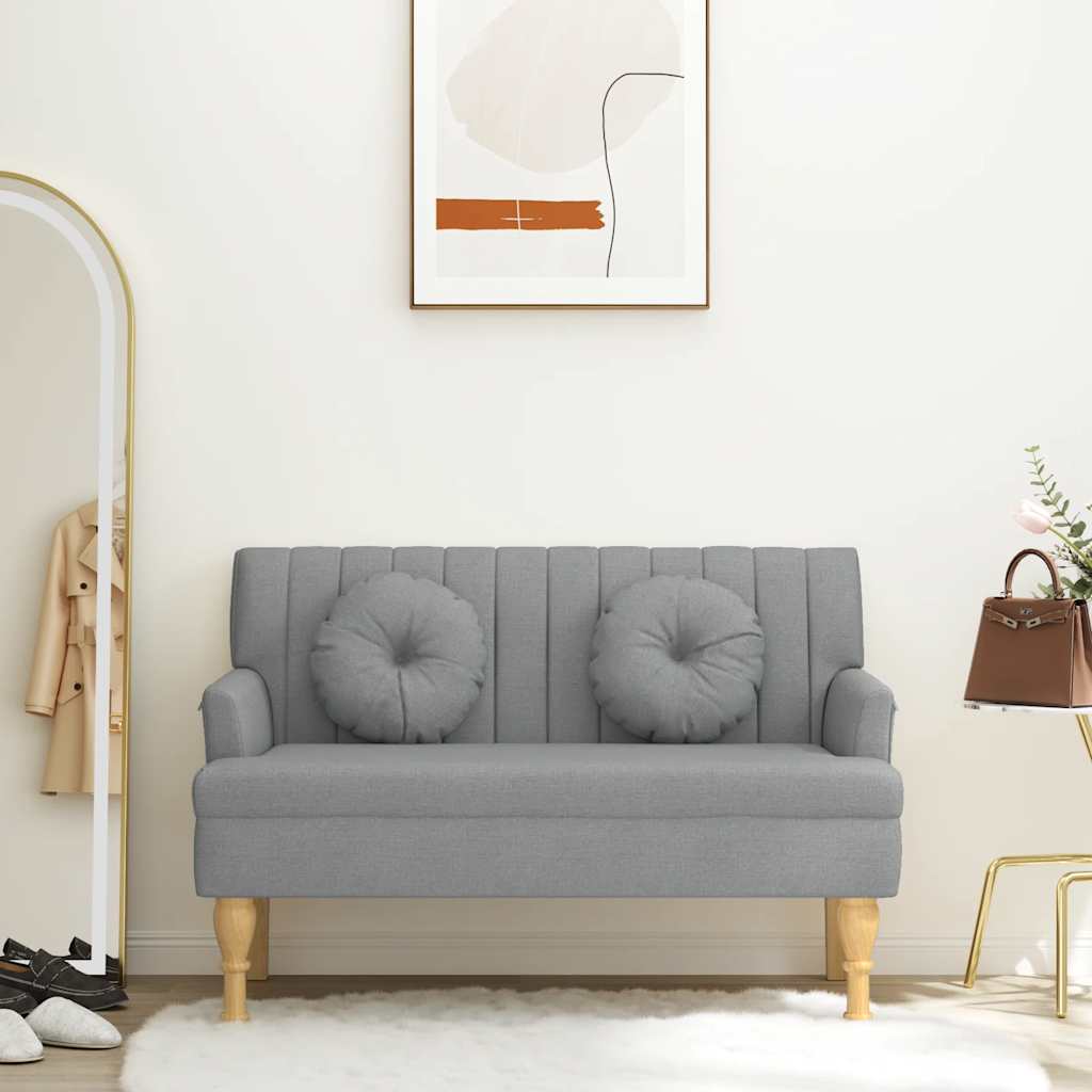 Bankje met kussens 113x64,5x75,5 cm stof lichtgrijs