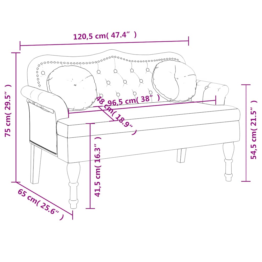Bankje met kussens 120,5x65x75 cm fluweel geel – afbeelding 8