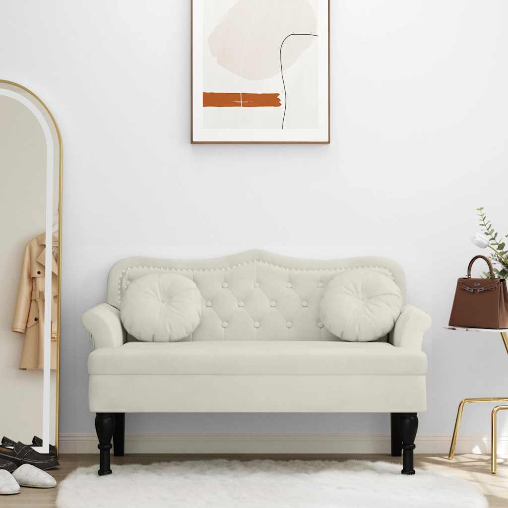 Bankje met kussens 120,5x65x75 cm fluweel crèmekleurig
