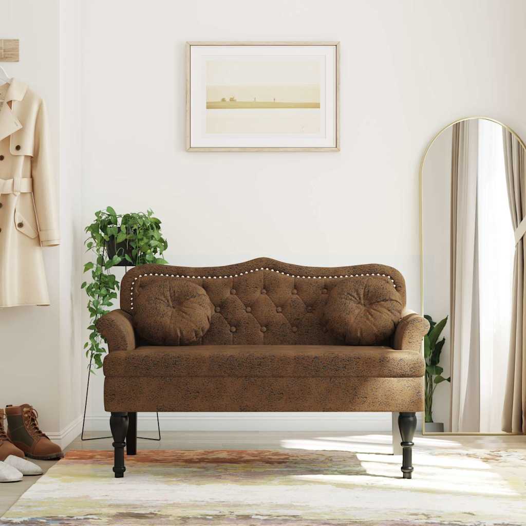 Bank met kussens bruin 120,5x65x75 cm kunstsuède – afbeelding 1