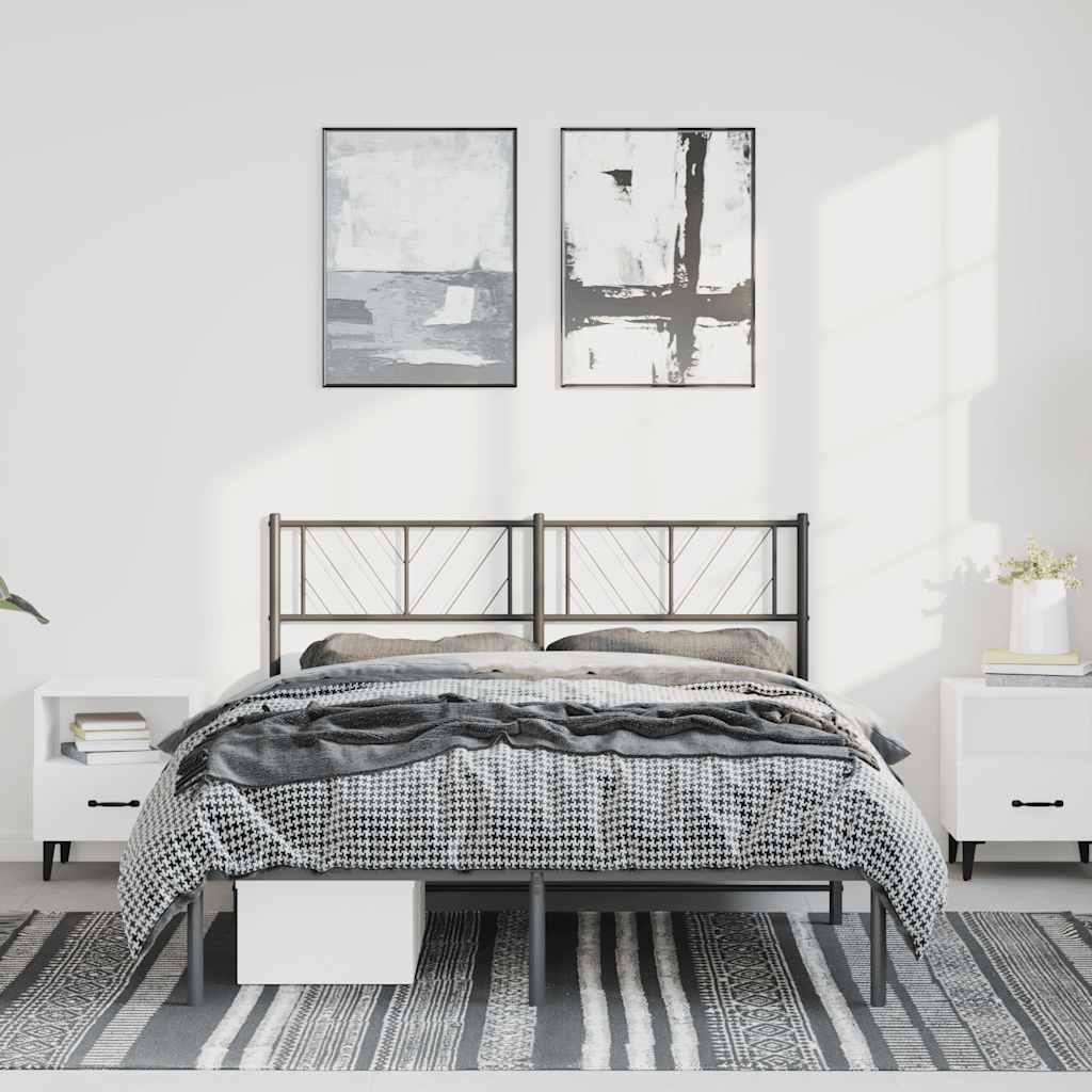 Bedframe met hoofdbord metaal zwart 150x200 cm – afbeelding 1