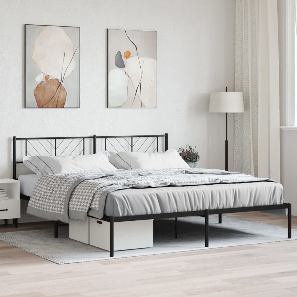 Bedframe met hoofdbord metaal zwart 200x200 cm – afbeelding 1