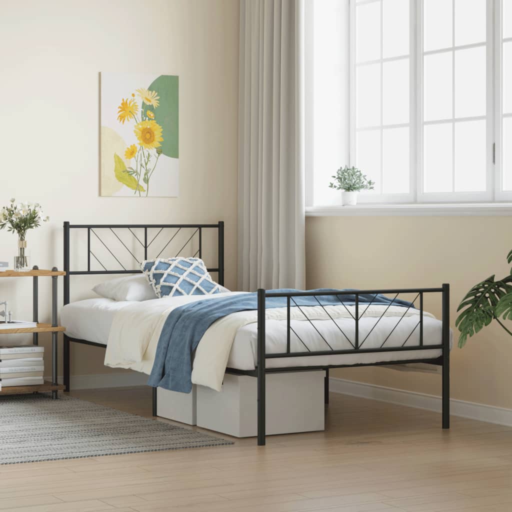 Bedframe met hoofd- en voeteneinde metaal zwart 100x200 cm – afbeelding 1