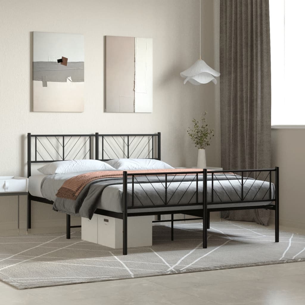 Bedframe met hoofd- en voeteneinde metaal zwart 140x190 cm – afbeelding 1