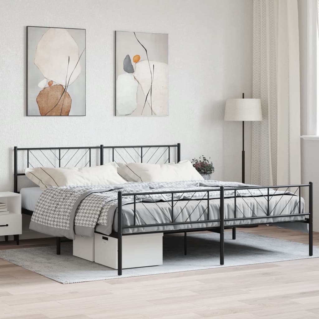 Bedframe met voetbord zonder matras metaal zwart 180x200 cm – afbeelding 1