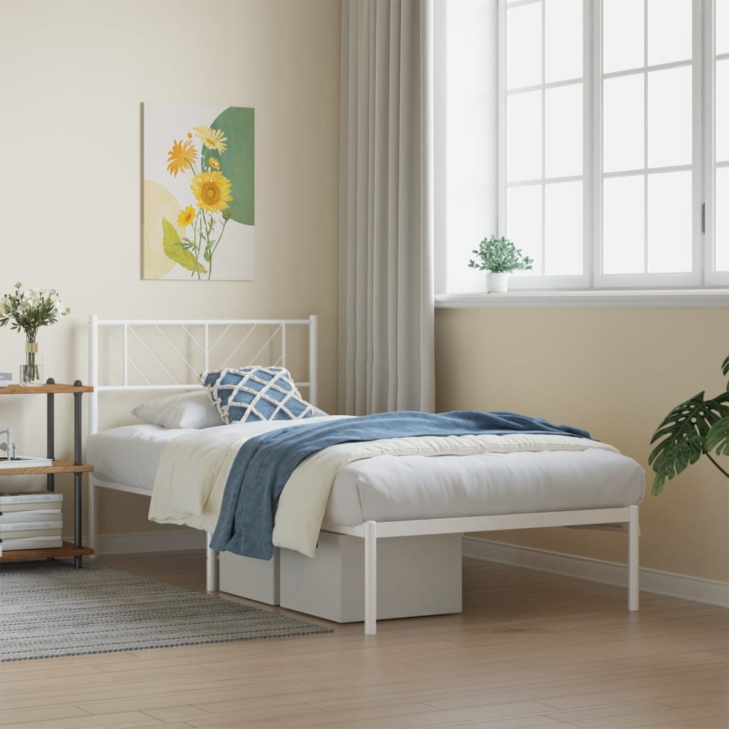 Bedframe met hoofdbord metaal wit 90x190 cm – afbeelding 1