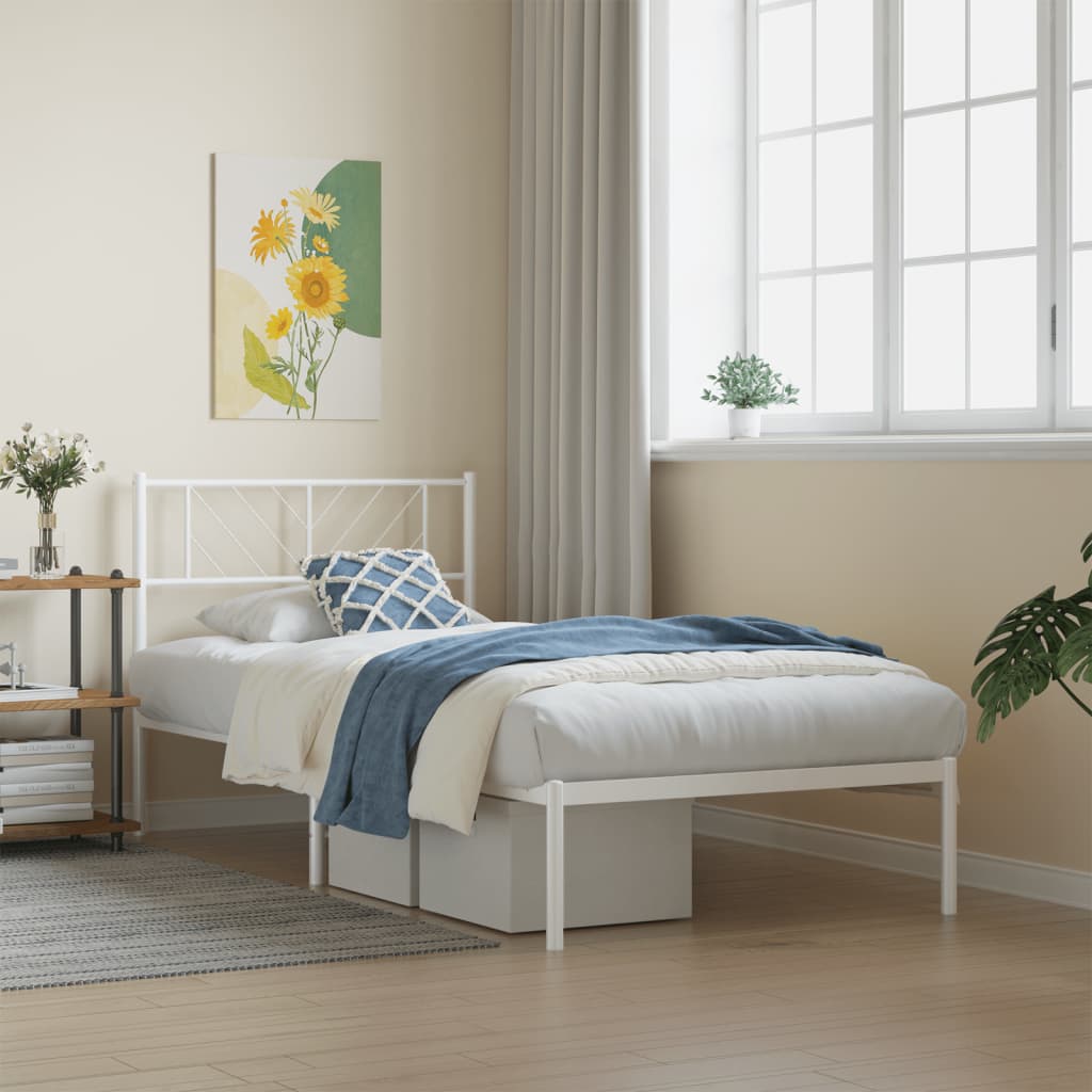 Bedframe met hoofdbord metaal wit 90x200 cm – afbeelding 1