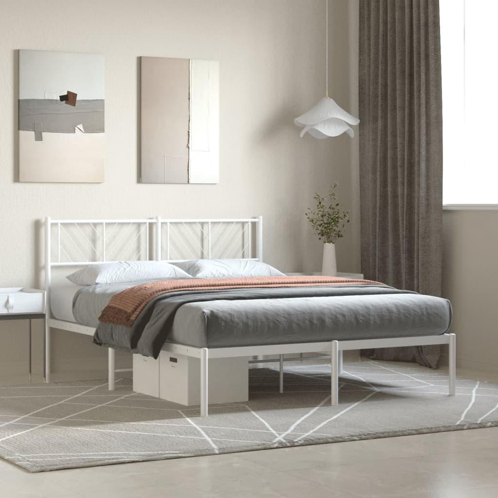 Bedframe met hoofdbord metaal wit 120x200 cm – afbeelding 1