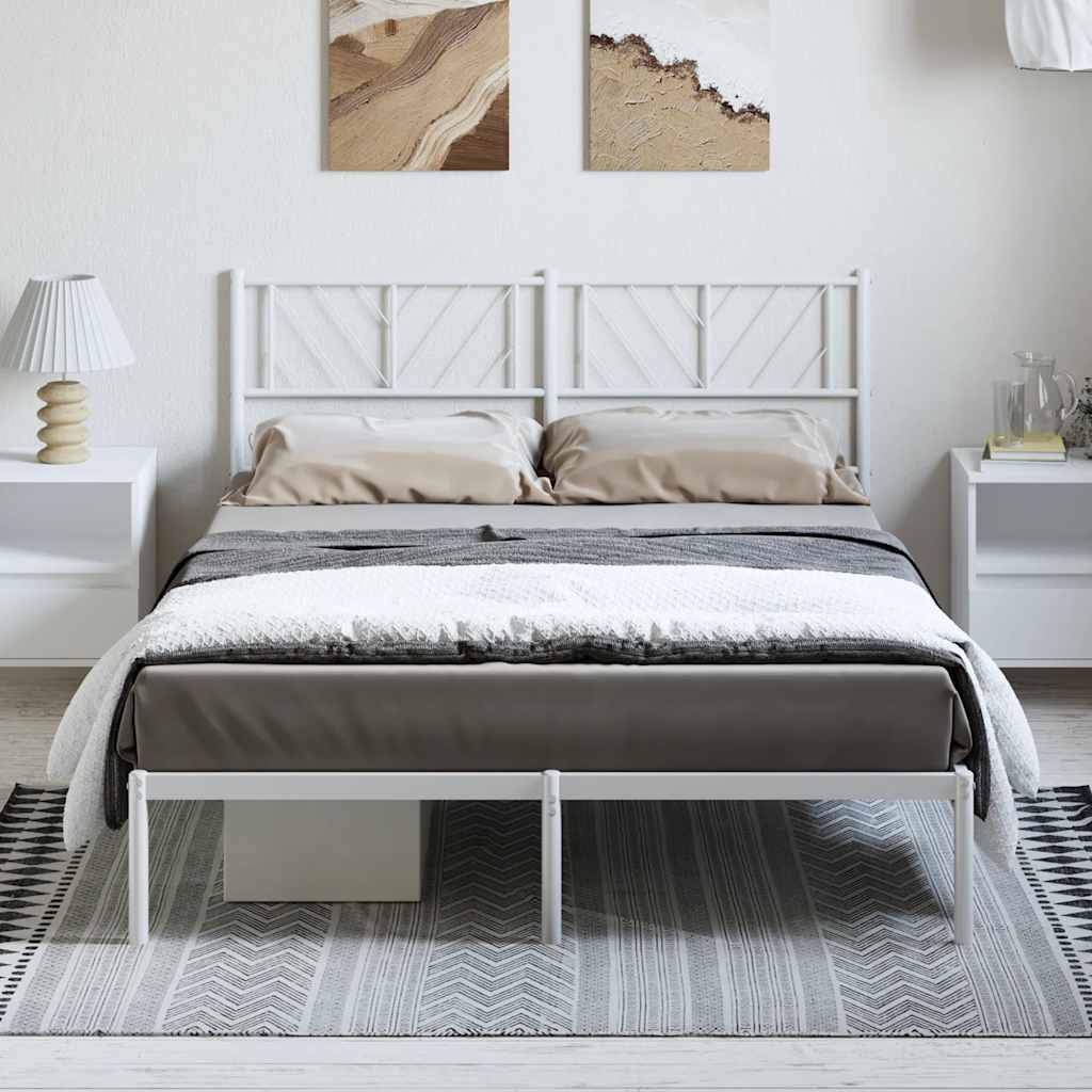 Bedframe met hoofdbord metaal wit 135x190 cm – afbeelding 1