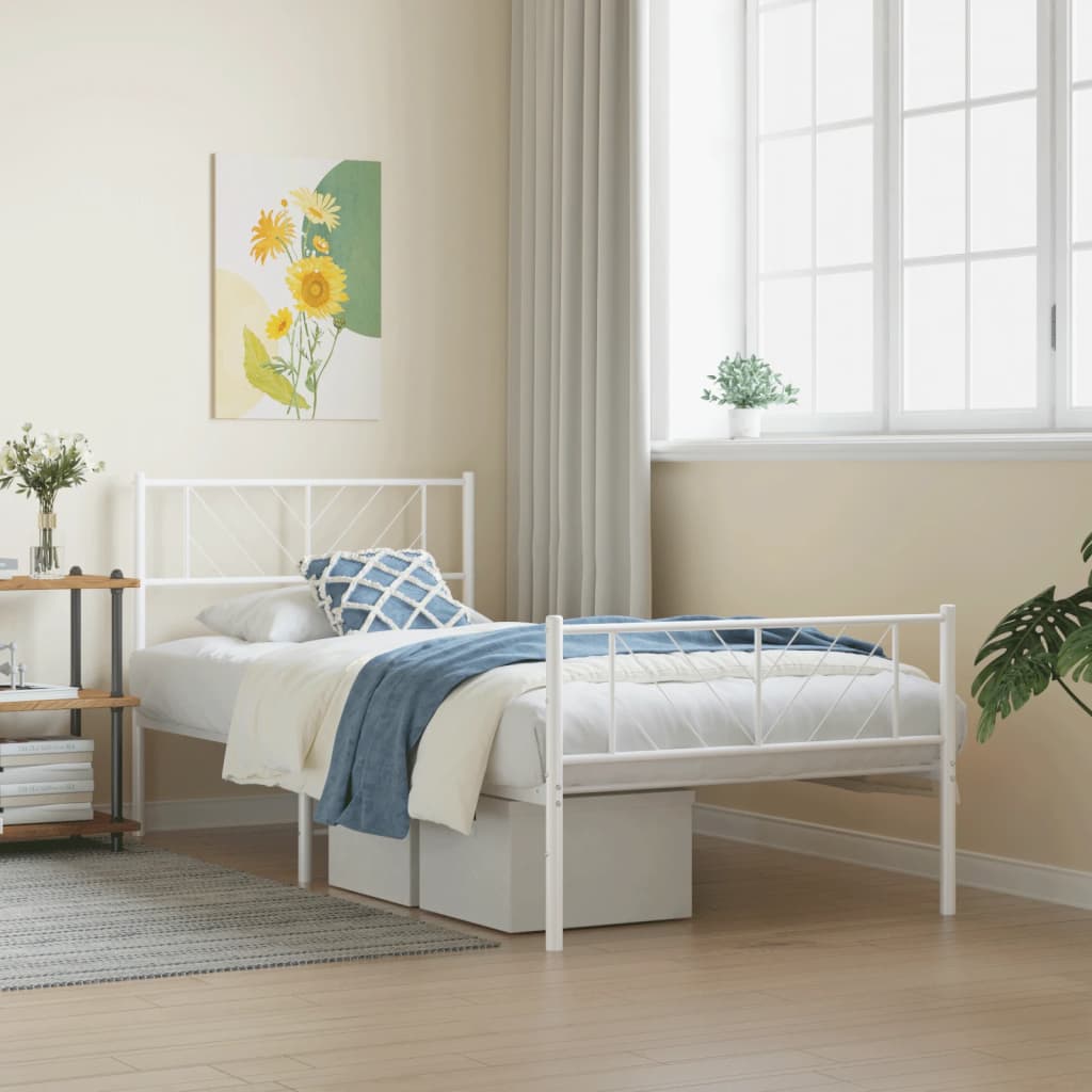 Bedframe met hoofd- en voeteneinde metaal wit 107x203 cm – afbeelding 1