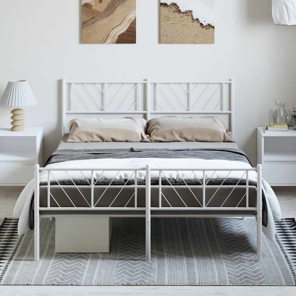 Bedframe met hoofd- en voeteneinde metaal wit 135x190 cm – afbeelding 1
