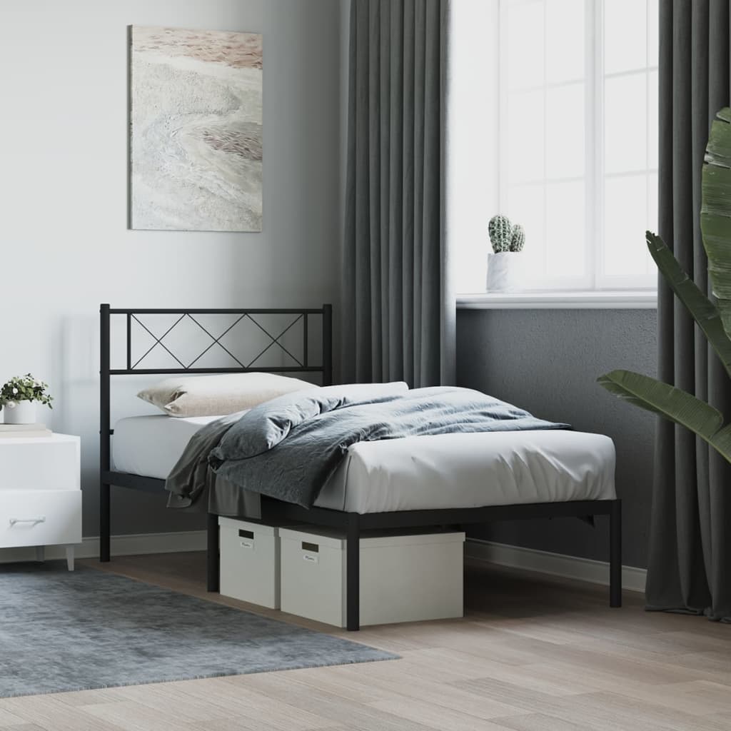 Bedframe met hoofdbord metaal zwart 80x200 cm – afbeelding 1