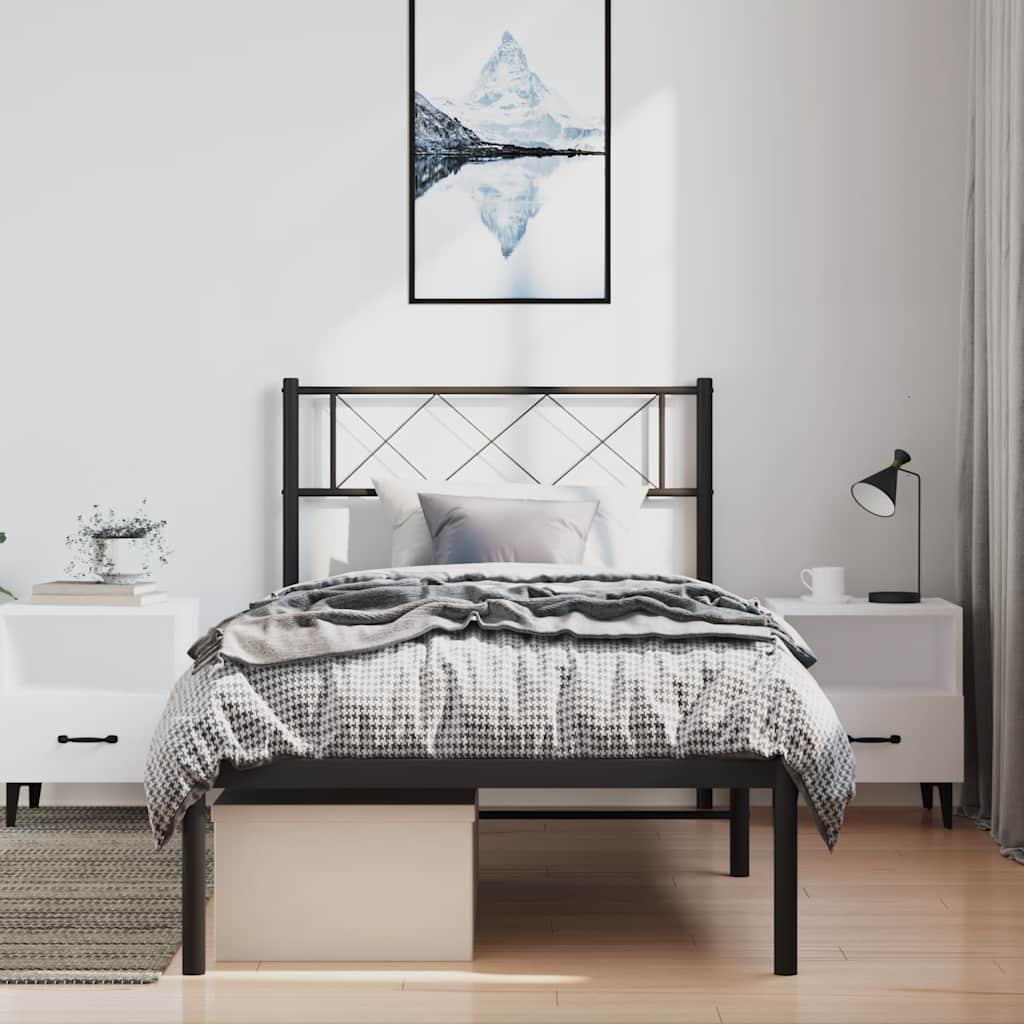 Bedframe met hoofdbord metaal zwart 100x190 cm – afbeelding 1