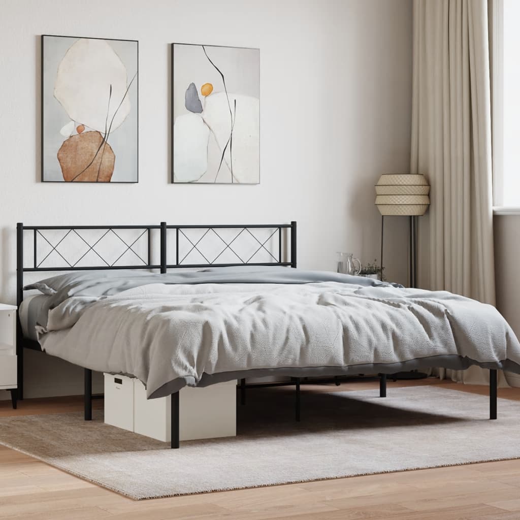 Bedframe met hoofdbord metaal zwart 120x190 cm – afbeelding 1