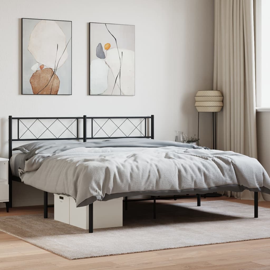 Bedframe met hoofdbord metaal zwart 140x200 cm – afbeelding 1