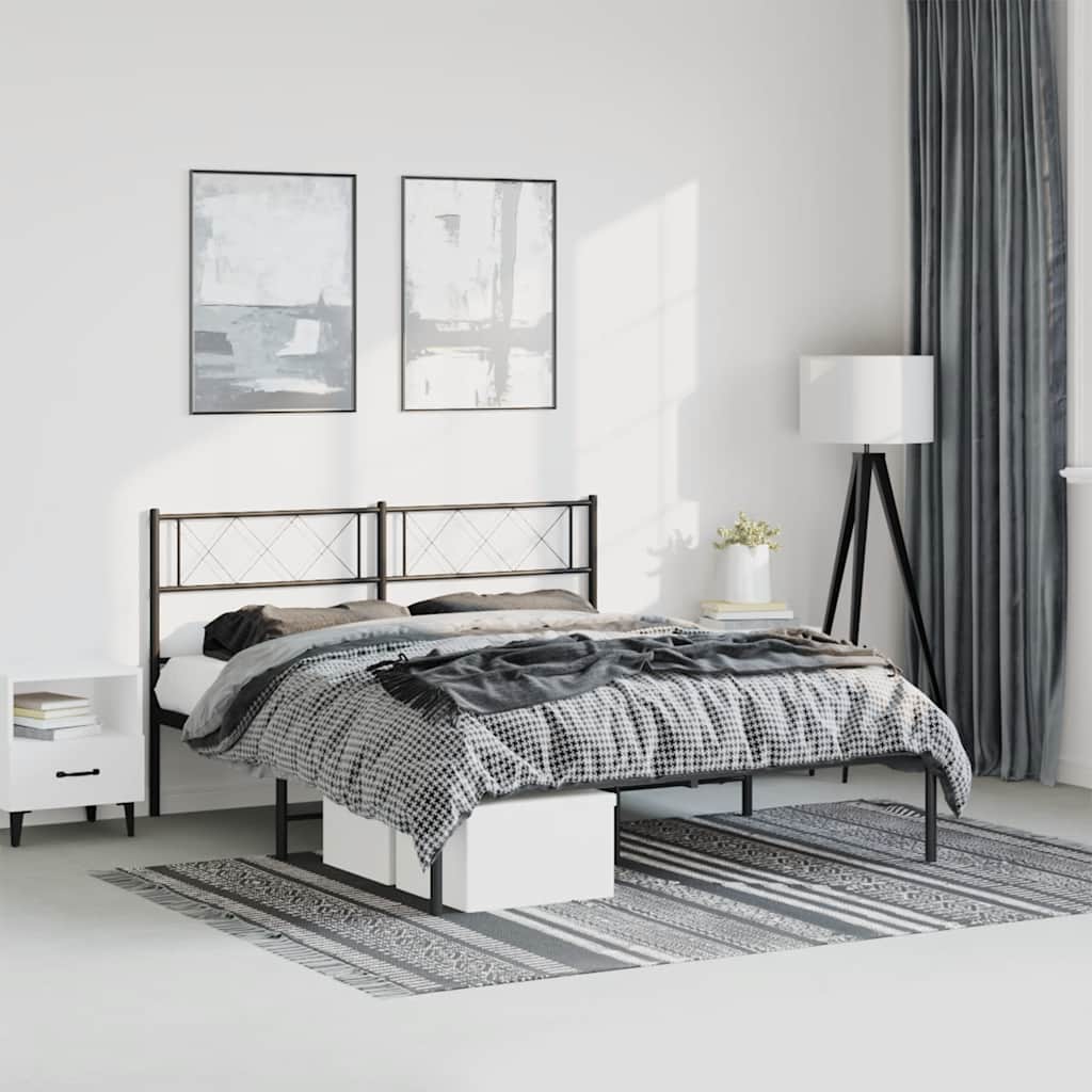 Bedframe met hoofdbord metaal zwart 150x200 cm – afbeelding 1