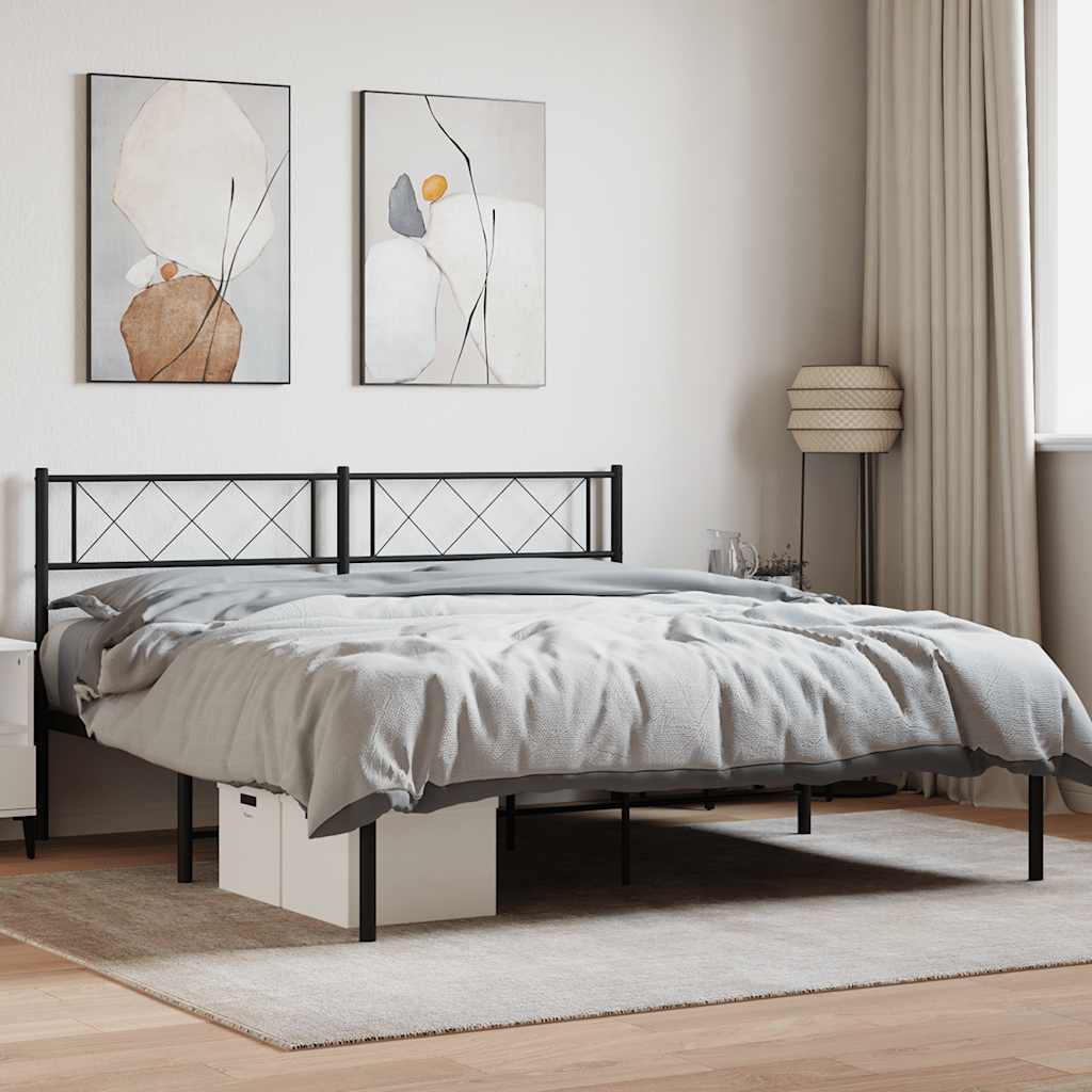 Bedframe met hoofdbord metaal zwart 160x200 cm – afbeelding 1