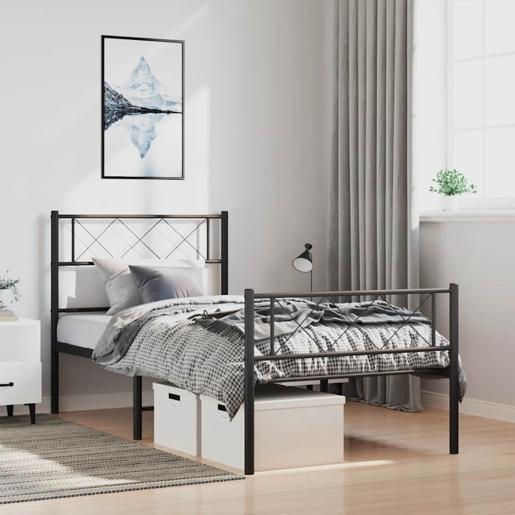 Bedframe met hoofd- en voeteneinde metaal zwart 100x190 cm – afbeelding 1