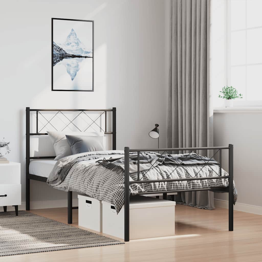 Bedframe met hoofd- en voeteneinde metaal zwart 100x200 cm – afbeelding 1