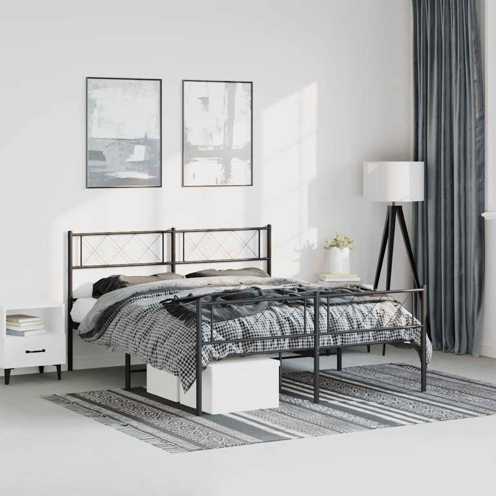 Bedframe met hoofd- en voeteneinde metaal zwart 135x190 cm – afbeelding 1