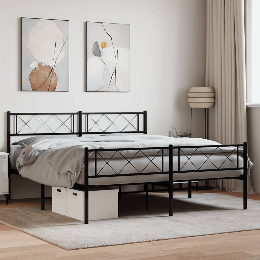 Bedframe met hoofd- en voeteneinde metaal zwart 140x200 cm – afbeelding 1